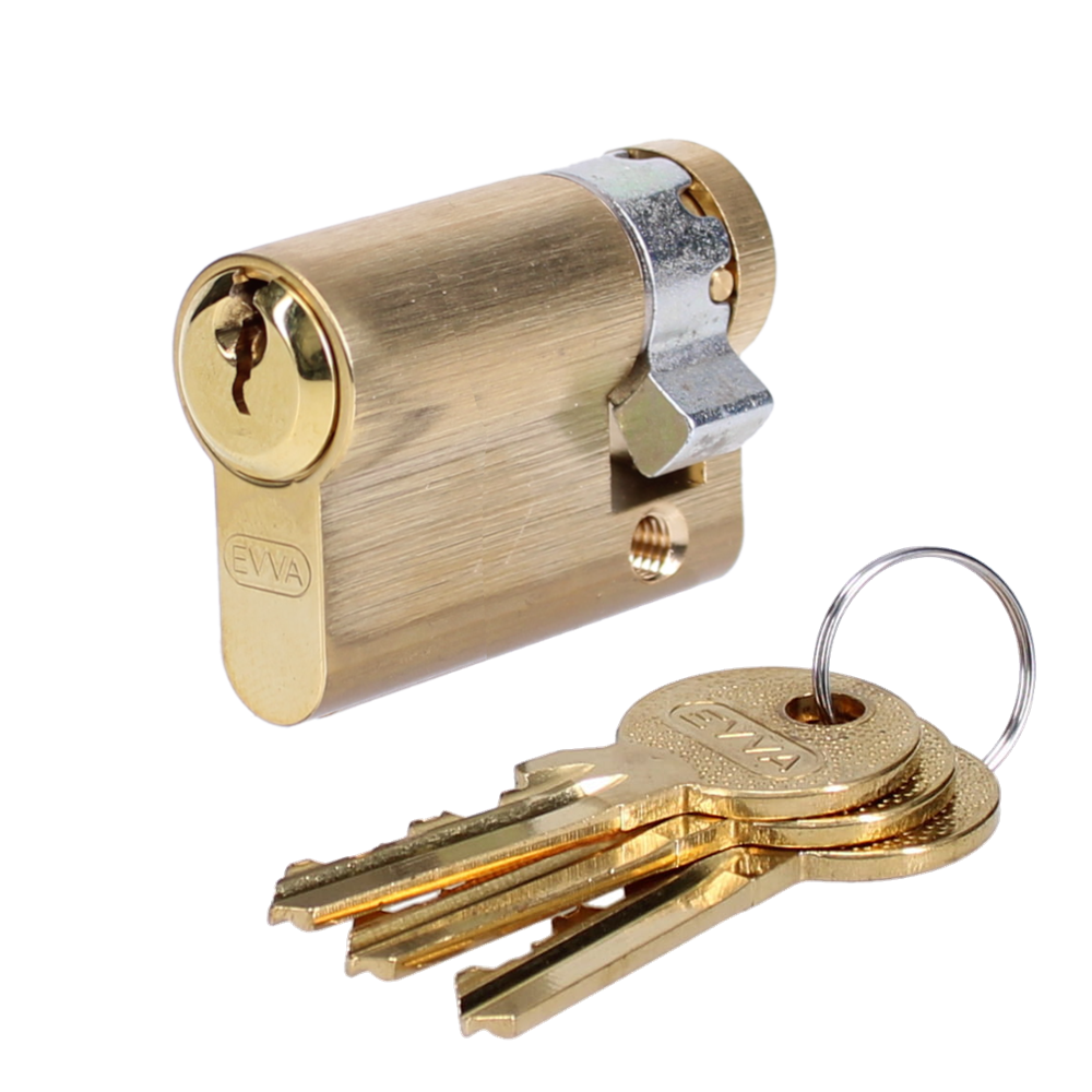 EVVA A5 HZ Euro Half Cylinder With Adjustable Cam KD 46mm 37-9 - Polished Brass