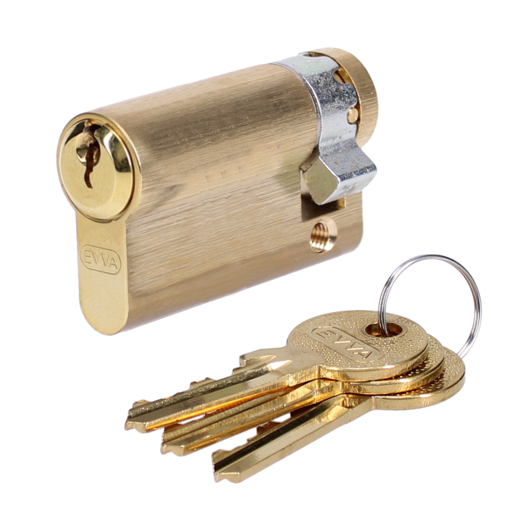 EVVA A5 HZ Euro Half Cylinder With Adjustable Cam KD 61mm 52-9 - Polished Brass