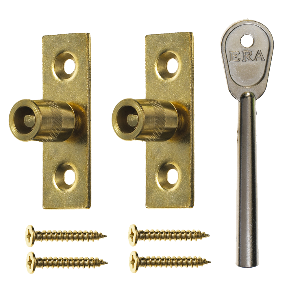 ERA 822 Sash Window Stop 2 Locks + 1 Key Display - Polished Brass