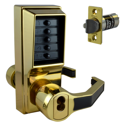 DORMAKABA Simplex L1000 Series L1041B Digital Lock Lever Operated With Key Override & Passage Set Right Handed With Cylinder LR1041B-03 - Polished Brass