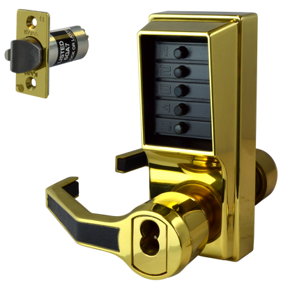 DORMAKABA Simplex L1000 Series L1041B Digital Lock Lever Operated With Key Override & Passage Set Left Handed With Cylinder LL1041B-03 - Polished Brass