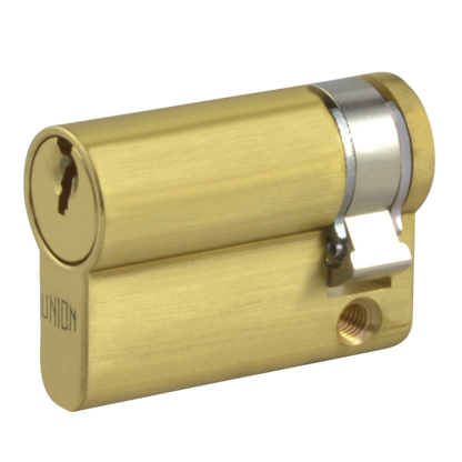 UNION 2X20A Euro Half Cylinder 45mm 35/10 Keyed To Differ PB - Polished Lacquered Brass