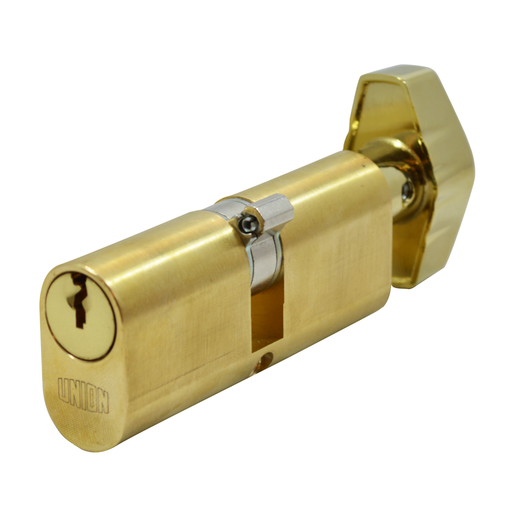 UNION 2X13 Oval Key & Turn Cylinder 74mm 37/T37 32/10/T32 Keyed Alike WVL482 PL - Polished Lacquered Brass