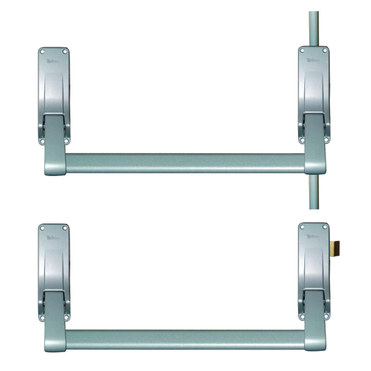 BRITON 377 Push Bar Double Rebated Door Panic Set Right Handed - Silver Enamelled