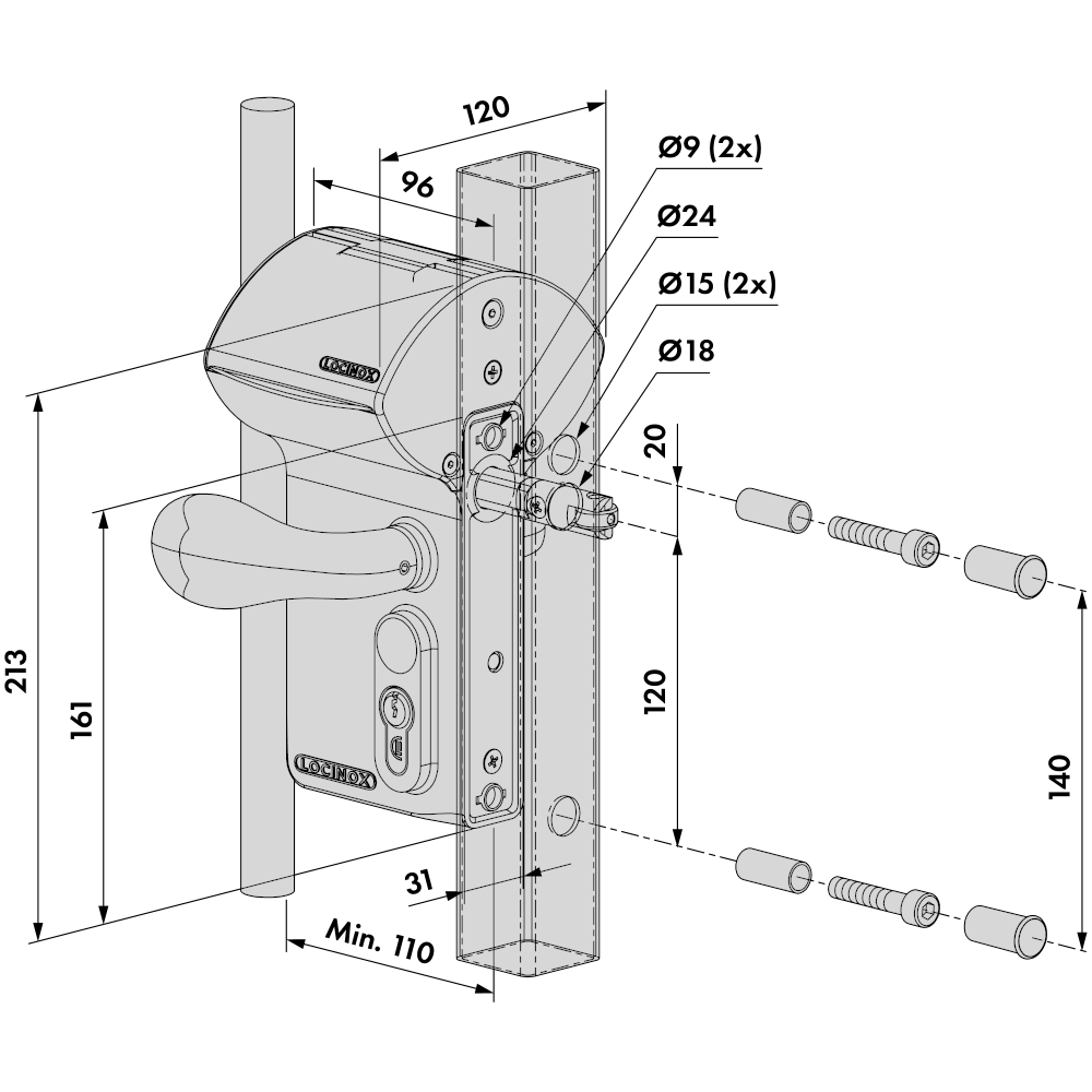 LOCINOX Valentino 40/40 Battery Operated Electronic Gate Lock Surface Mounted