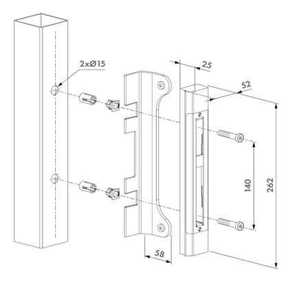 LOCINOX Gatelock Sixtylock Insert Set with Keep For 60mm Box Section SAA