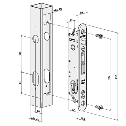 LOCINOX Gatelock Fortylock Insert Set with Keep For 40mm Box Section SAA