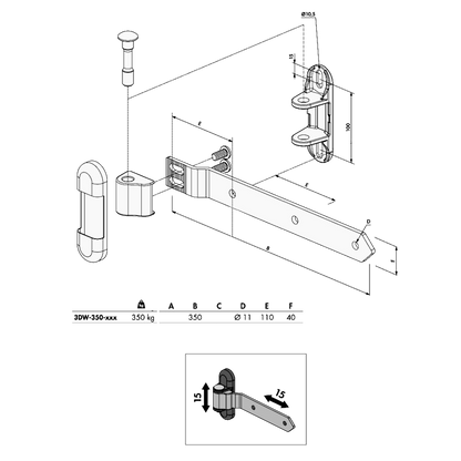 LOCINOX 3DW 350 Vandal Proof Gate Hinge With 3 Way Adjustment