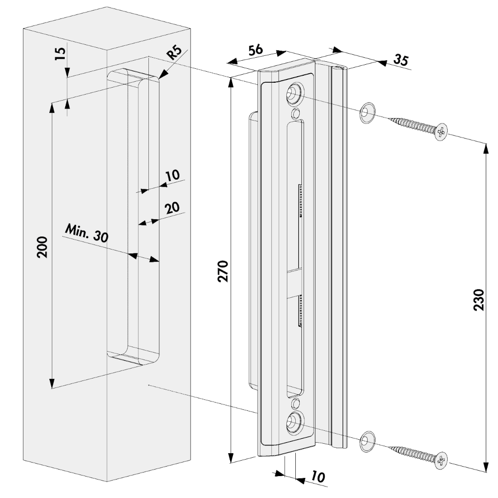 LOCINOX SHKW Timber keep To Suit H-Wood Insert Lock