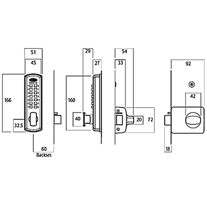 LOCKWOOD DGT002 Series Digital Lock With Rim Latch & Holdback