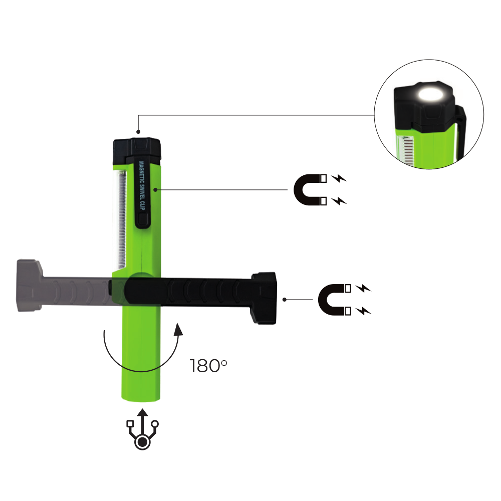 LUCECO 1.5W LED Tilting Mini Inspection Torch With USB Charging