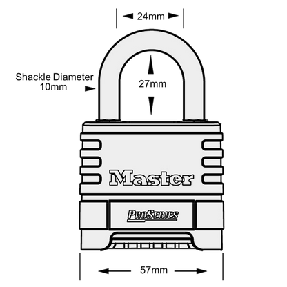 MASTER LOCK ProSeries 1175D Combination Padlock Open Shackle 57mm Brass Body