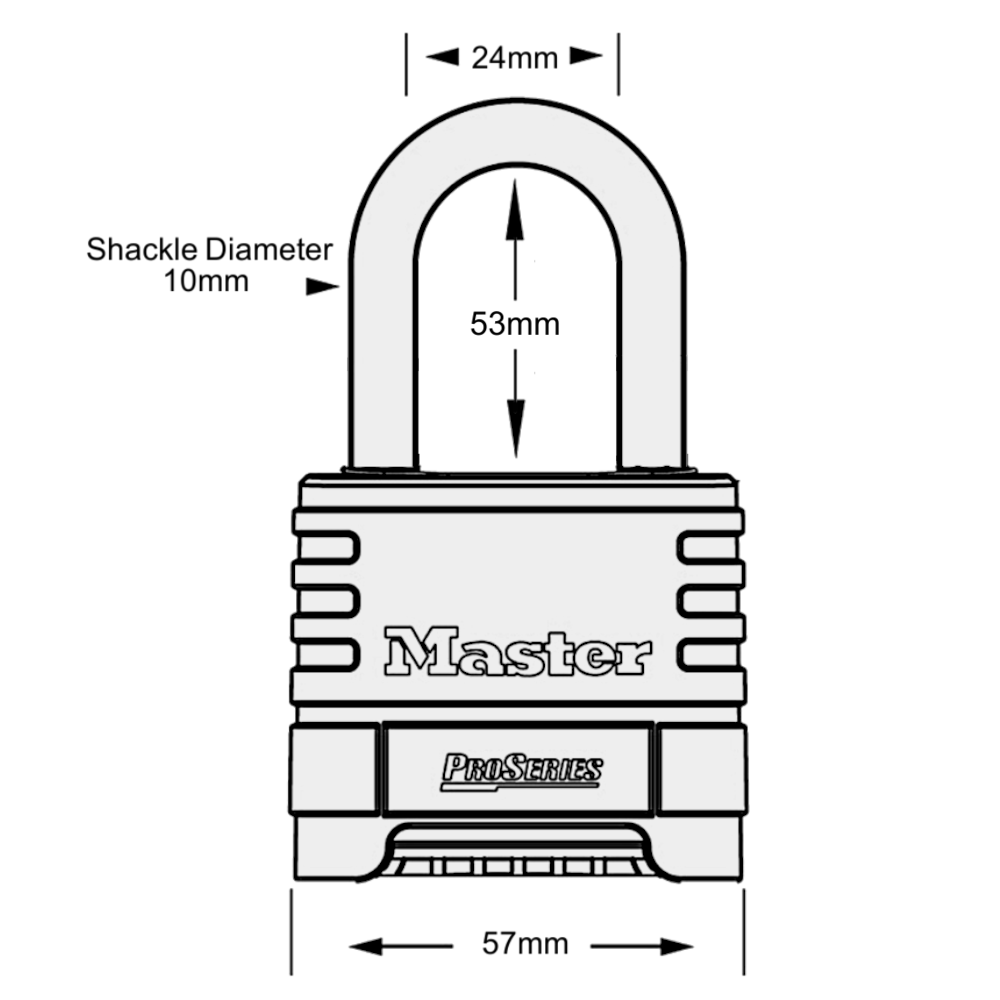 MASTER LOCK ProSeries 1175DLH Combination Padlock Long Shackle 57mm Brass Body