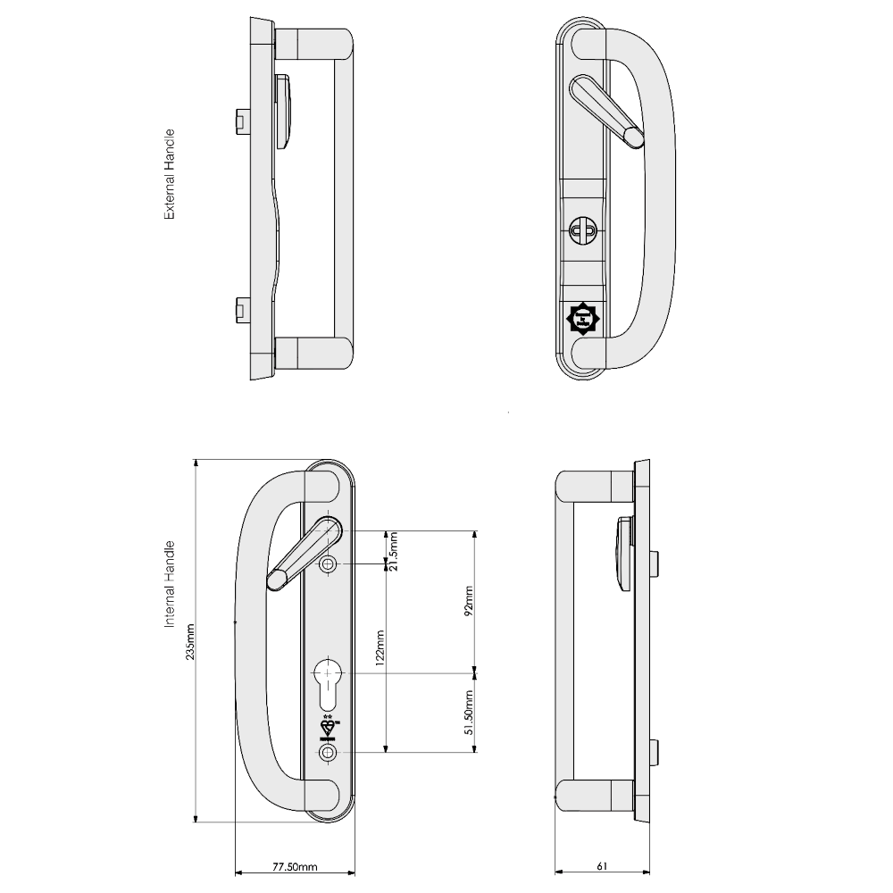 MILA ProSecure Kitemarked 92PZ Lever/Lever Patio Handle