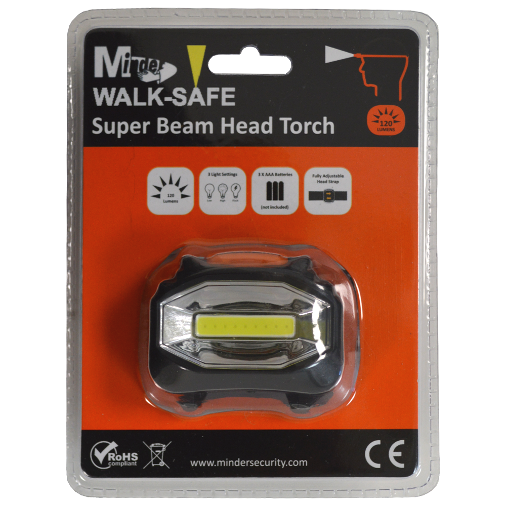 MINDER Walk-Safe Super Beam Head Torch