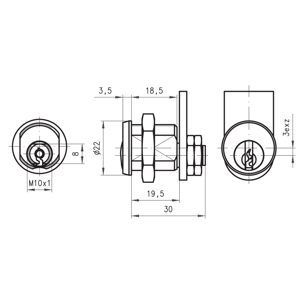 DOM 225081 19.5mm Nut Fix Master Keyed Camlock