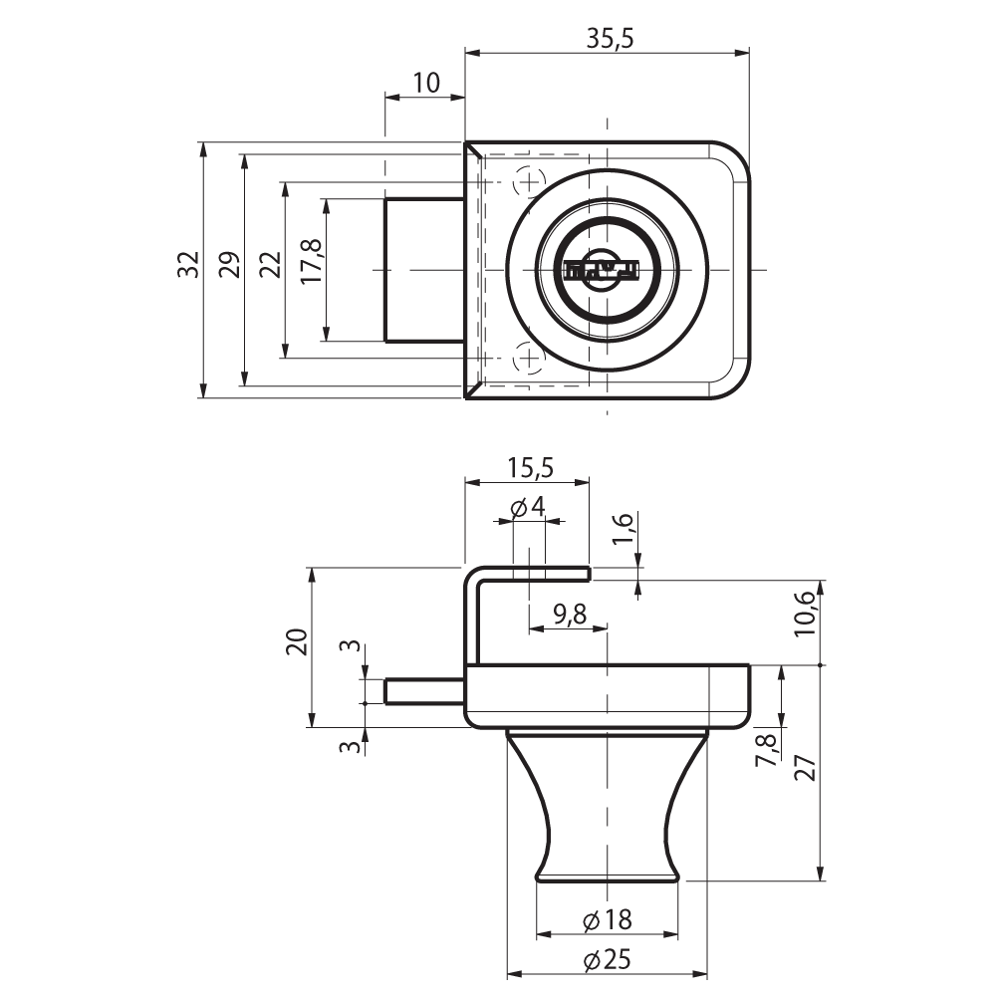 RONIS 31160 Glass Door Bolt Furniture Lock