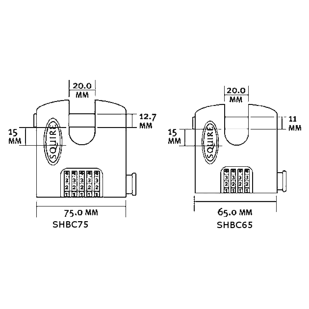 SQUIRE SHCB Sliding Shackle Combination Padlock