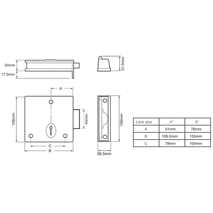 UNION 1139 3 Lever Rim Deadlock