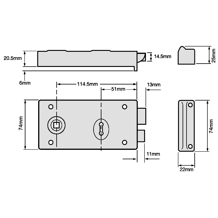 UNION 1448 1 Lever Double Handed Rimlock