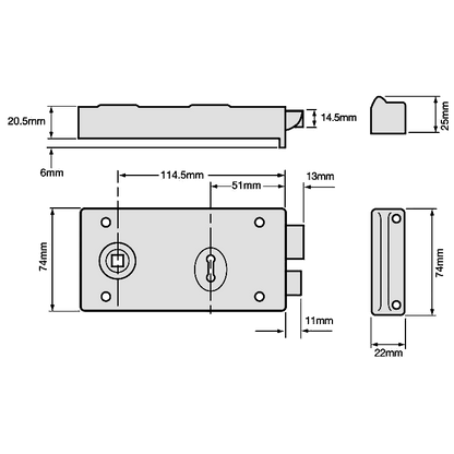 UNION 1448 1 Lever Double Handed Rimlock