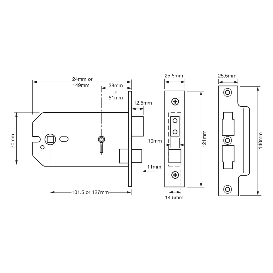 UNION 2026 Horizontal Mortice Bathroom Lock