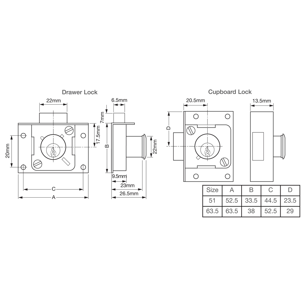 UNION 4137 Cylinder Cupboard / Drawer Lock