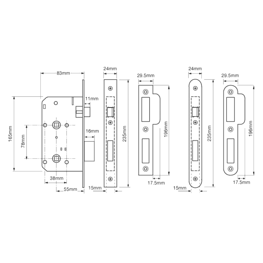 UNION J2C27 DIN Mortice Bathroom Lock