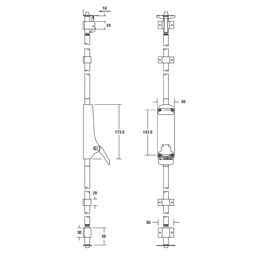 UNION ExiSAFE Push Pad Bolt To Suit Single Doors