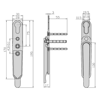 GREENTEQ Clearline Slimfold Bi-Fold Door Handle With Euro Cut Out