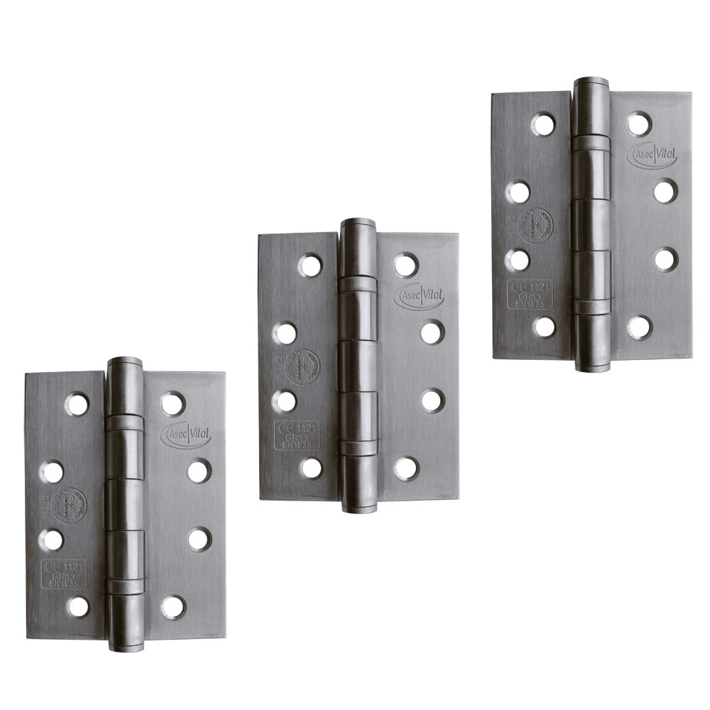 ASEC Vital Ball Bearing Butt Hinges Grade 13 1.5 Pair 3 Hinges - Satin Stainless Steel