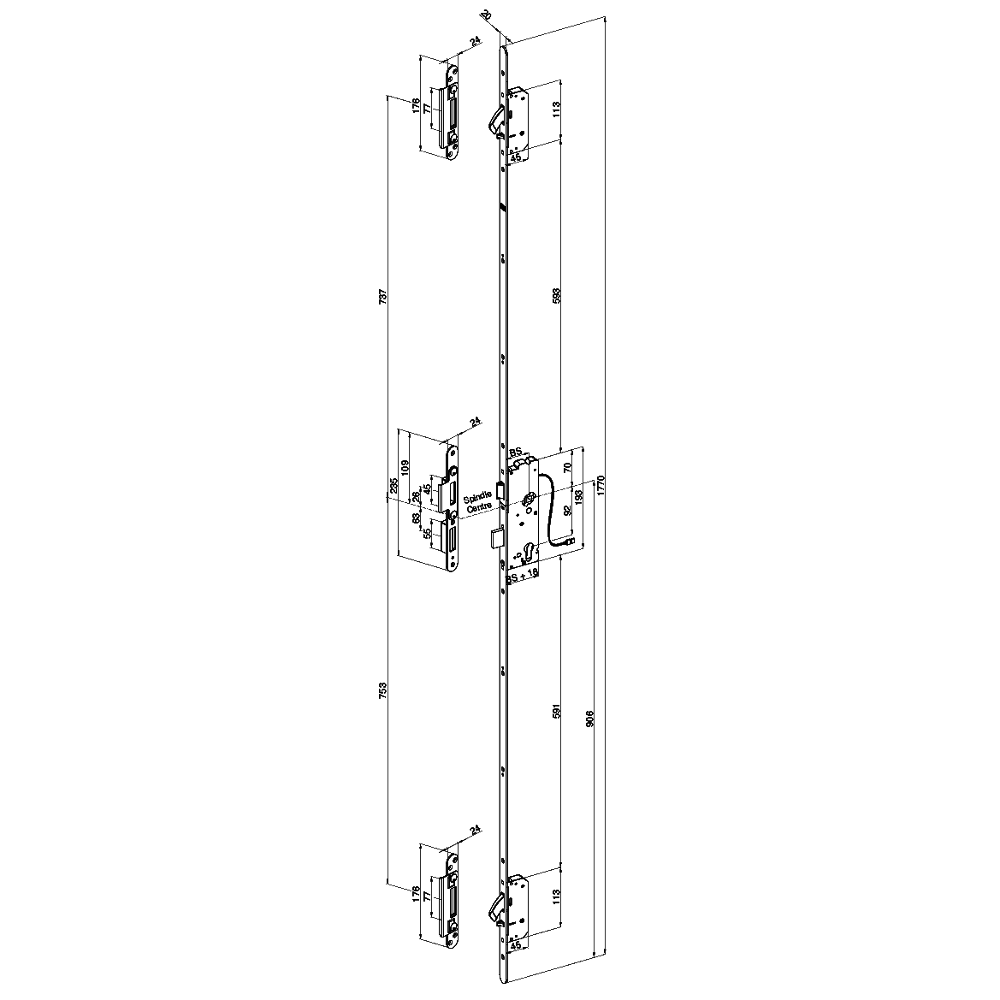 WINKHAUS blueMatic AV2-B Electric Multipoint Lock - 2 Hooks