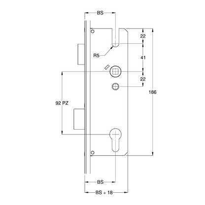 WINKHAUS STC-UG 24mm Radius Faceplate Single Spindle - 2 Hooks U-Rail