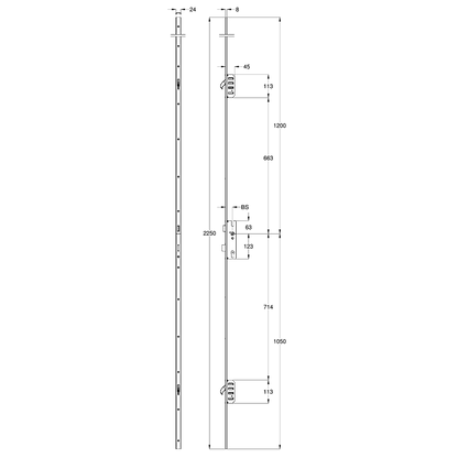 WINKHAUS STC-UG 24mm Radius Faceplate Single Spindle - 2 Hooks U-Rail