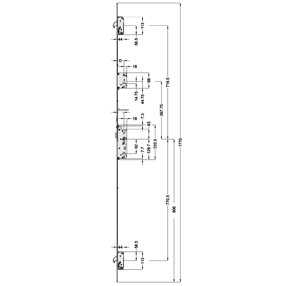 WINKHAUS AV4-F Heritage 2070 Auto Locking Latch & Deadbolt 20mm Radius 1770mm Length 2 Hook