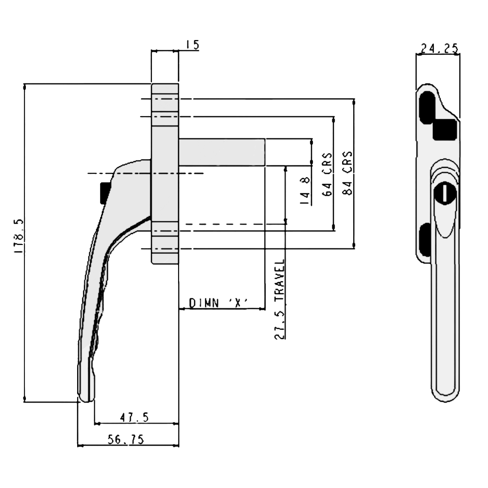 Winlock Odyssey Offset 48mm Tongue Drive Window Handle