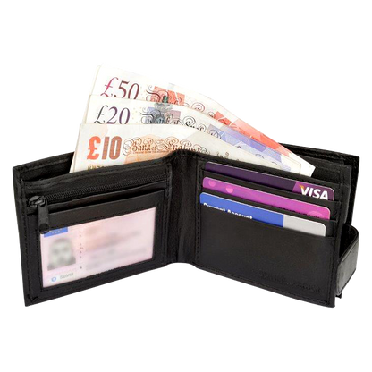 BEE-SECURE Black Leather Bifold RFID Wallet With Coin Purse