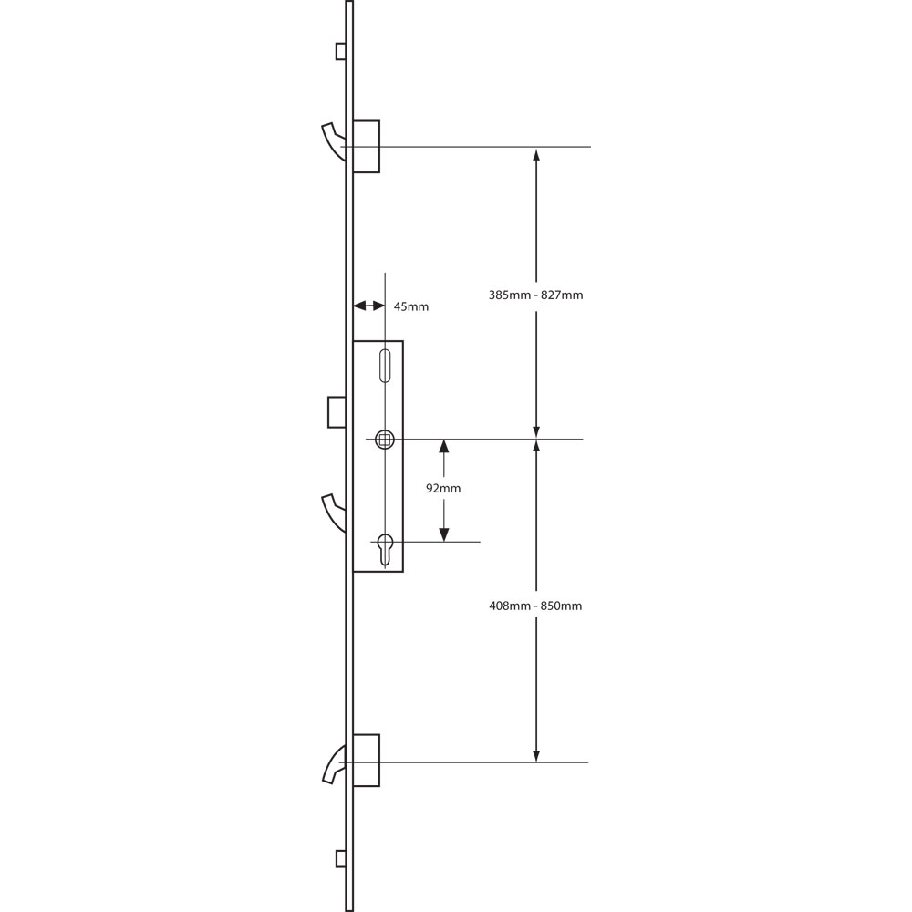 DOORMASTER Professional Lever Operated Latch & Hook - 2 Adjustable Hooks 2 Rollers (UPVC Door)