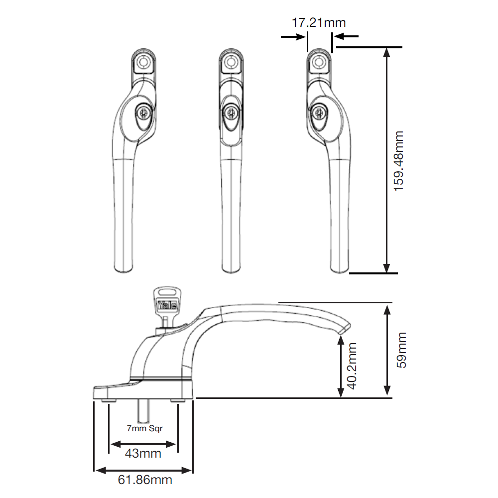 YALE YWHLCK40N Espag Inline Window Handle