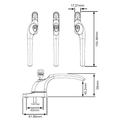 YALE YWHLCK40N Espag Inline Window Handle