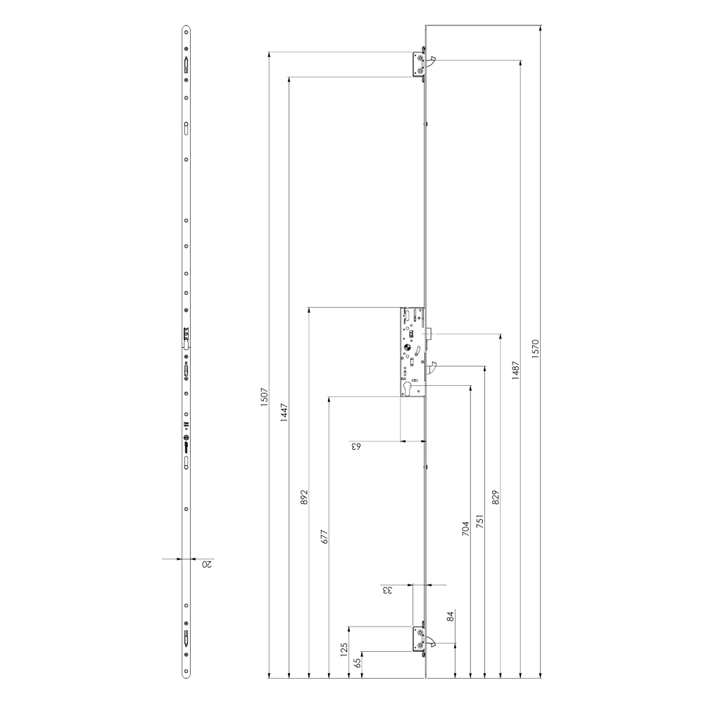 YALE YS170 Lever Operated Latch & Hookbolt Split Spindle 20mm Radius To Suit IG Doors - 2 Hook