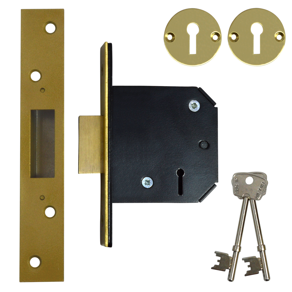 WILLENHALL LOCKS M1 5 Lever Deadlock 75mm Keyed To Differ - Polished Brass
