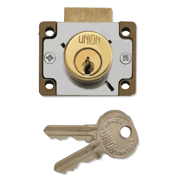 UNION 4147 Cylinder Cupboard Drawer Lock 44mm Keyed Alike - Polished Lacquered Brass