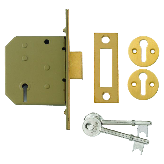 YALE PM322 3 Lever Deadlock 64mm Keyed To Differ - Polished Brass