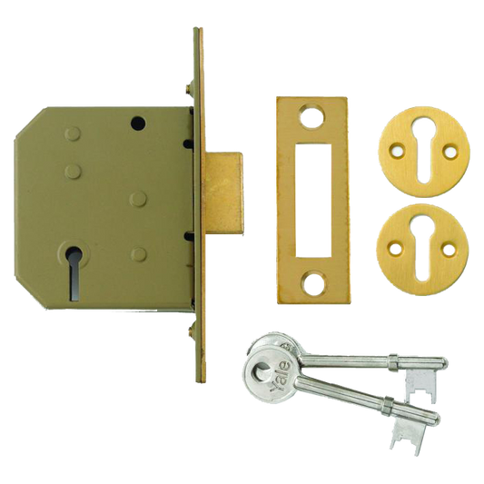 YALE PM322 3 Lever Deadlock 64mm Keyed To Differ - Polished Brass