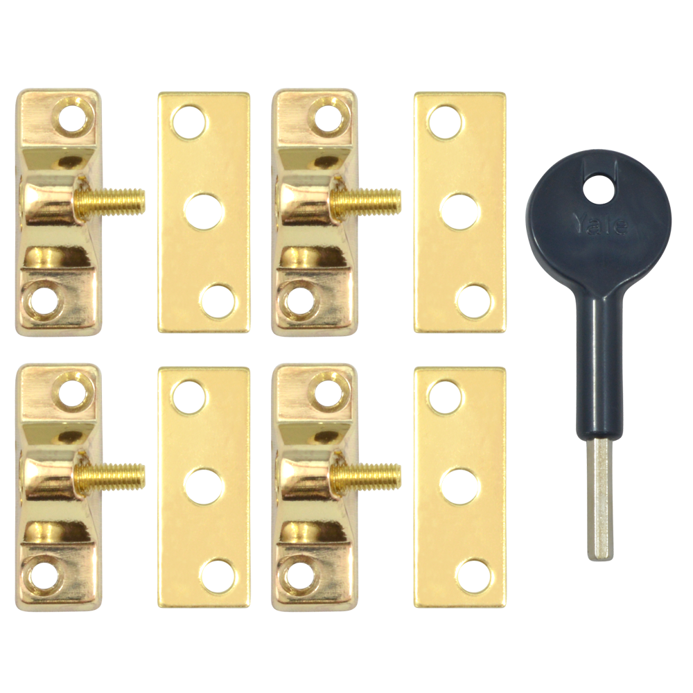 YALE 8K118 Casement Window Lock - 4 Pack 4 Locks + 1 Key Pro - Polished Brass