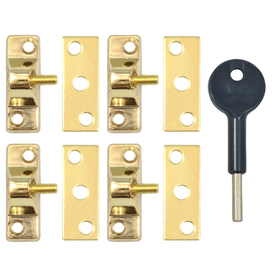 YALE 8K118 Casement Window Lock - 4 Pack 4 Locks + 1 Key Pro - Polished Brass