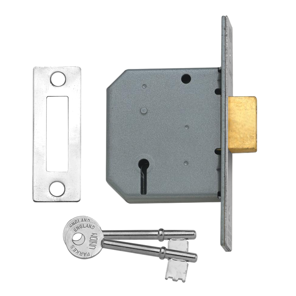 UNION 2177 3 Lever Deadlock 64mm Keyed To Differ Pro - Satin Chrome