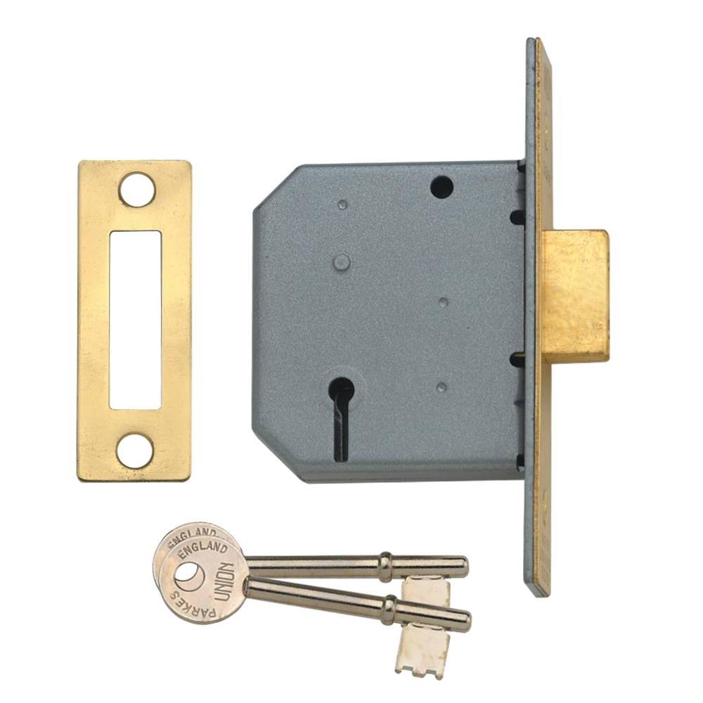 UNION 2177 3 Lever Deadlock 64mm Keyed To Differ Pro - Polished Lacquered Brass