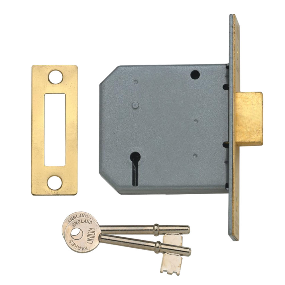 UNION 2177 3 Lever Deadlock 75mm Keyed To Differ Pro - Polished Lacquered Brass